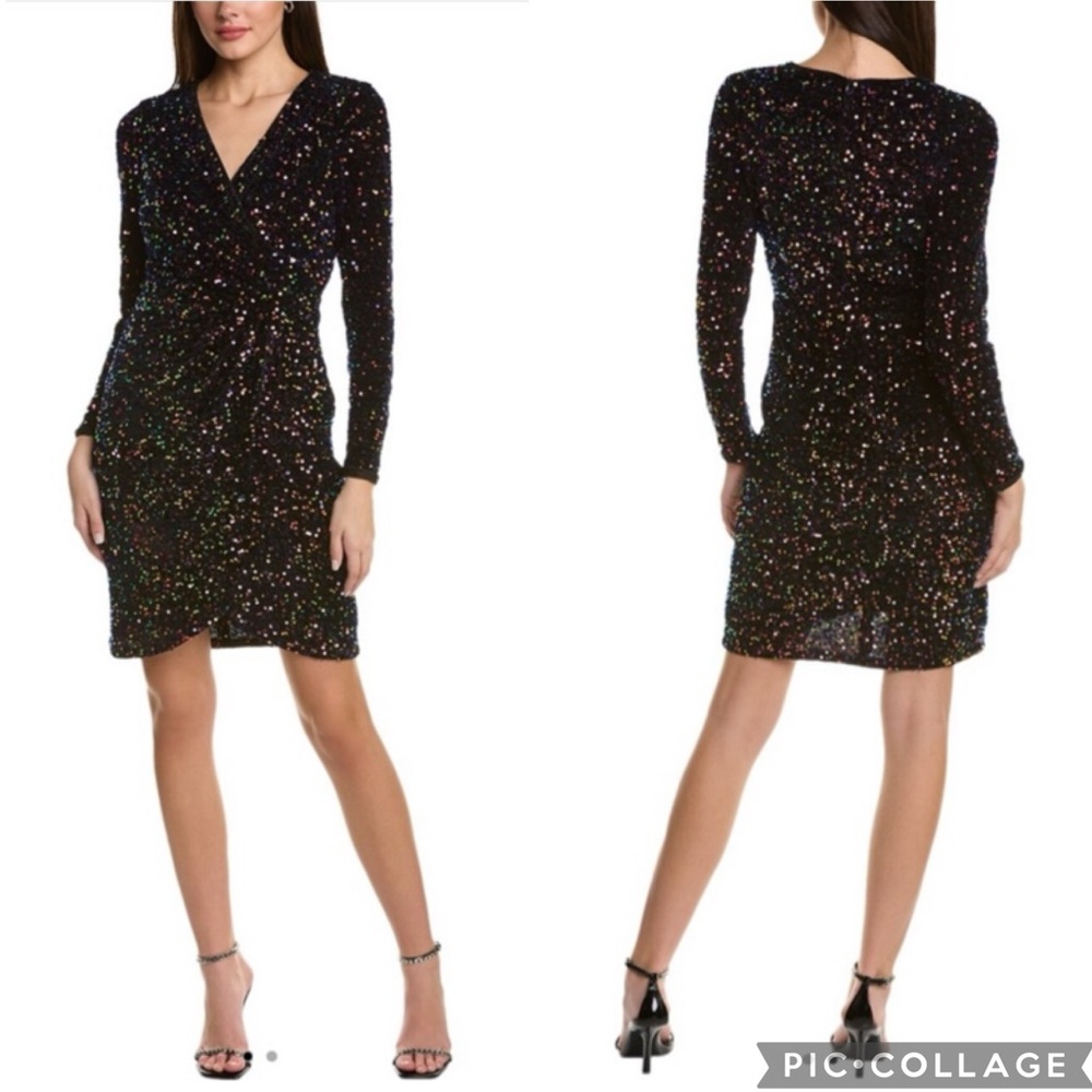 Julia Jordan Long Sleeve Velvet Sequin‎ Dress Black Multi 2